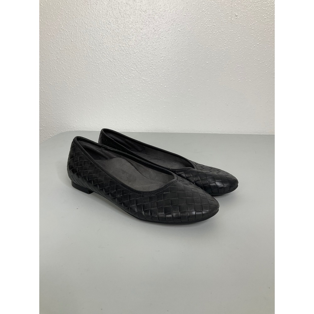 Aetrex Lyla Black Woven Leather Ballet Flats Orthotic Comfort Shoes Womens 7